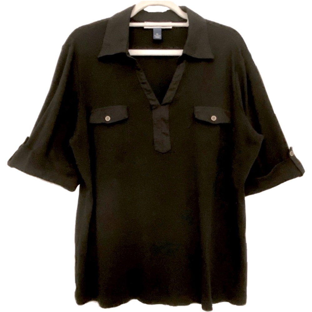 Karen Scott Utility Pocket Split Neck Knit Pullover, XL